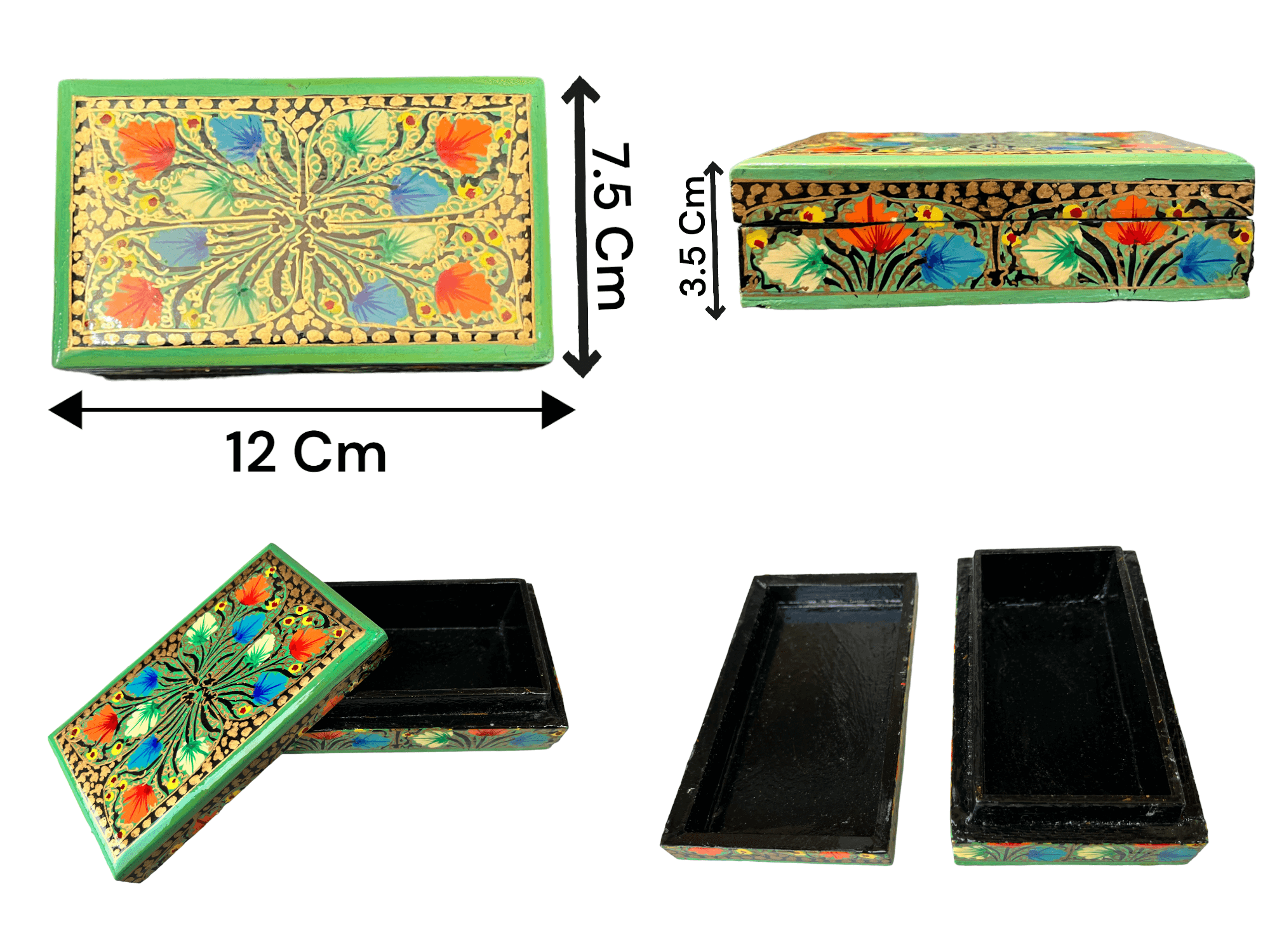 Handmade Kashmiri Paper Mache Box - Floral Motif Gift Decorative Jars